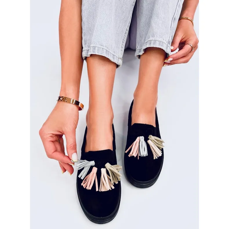 Blackcolor tassel moccasins by Krauss