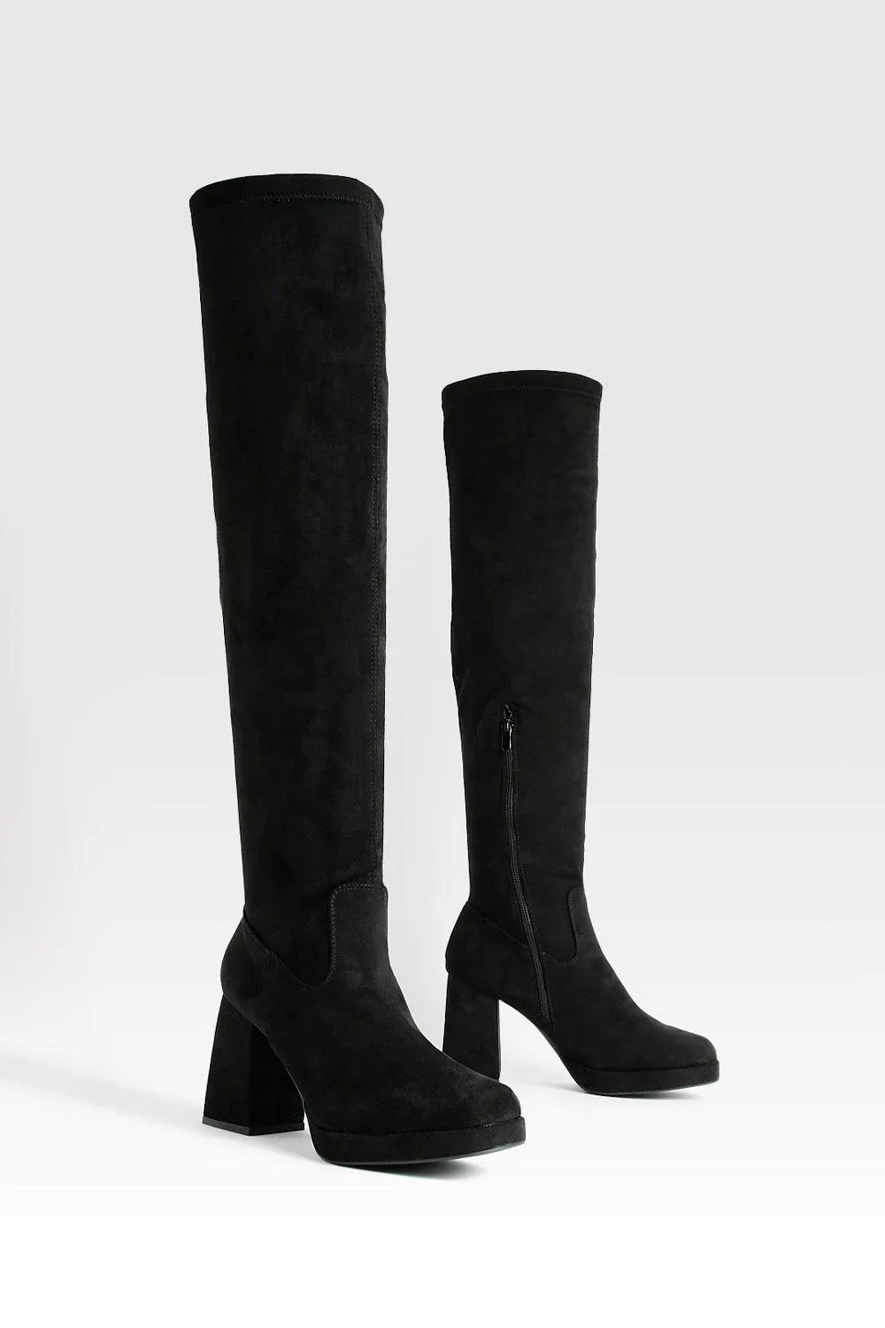 Block Heel Chunky Over The Knee Boots