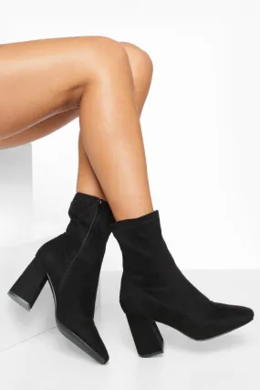 Block Heel Square Toe Sock Boots