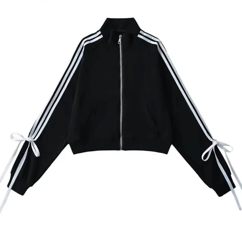 Blokette Bows Side Stripe Zip Up Sweatshirt