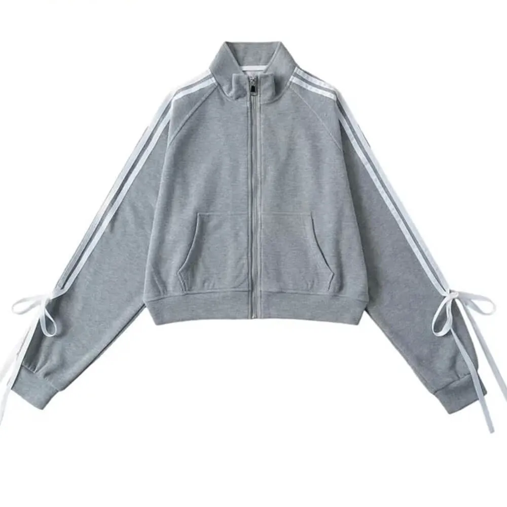 Blokette Bows Side Stripe Zip Up Sweatshirt