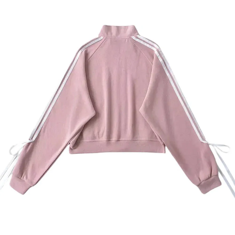 Blokette Bows Side Stripe Zip Up Sweatshirt