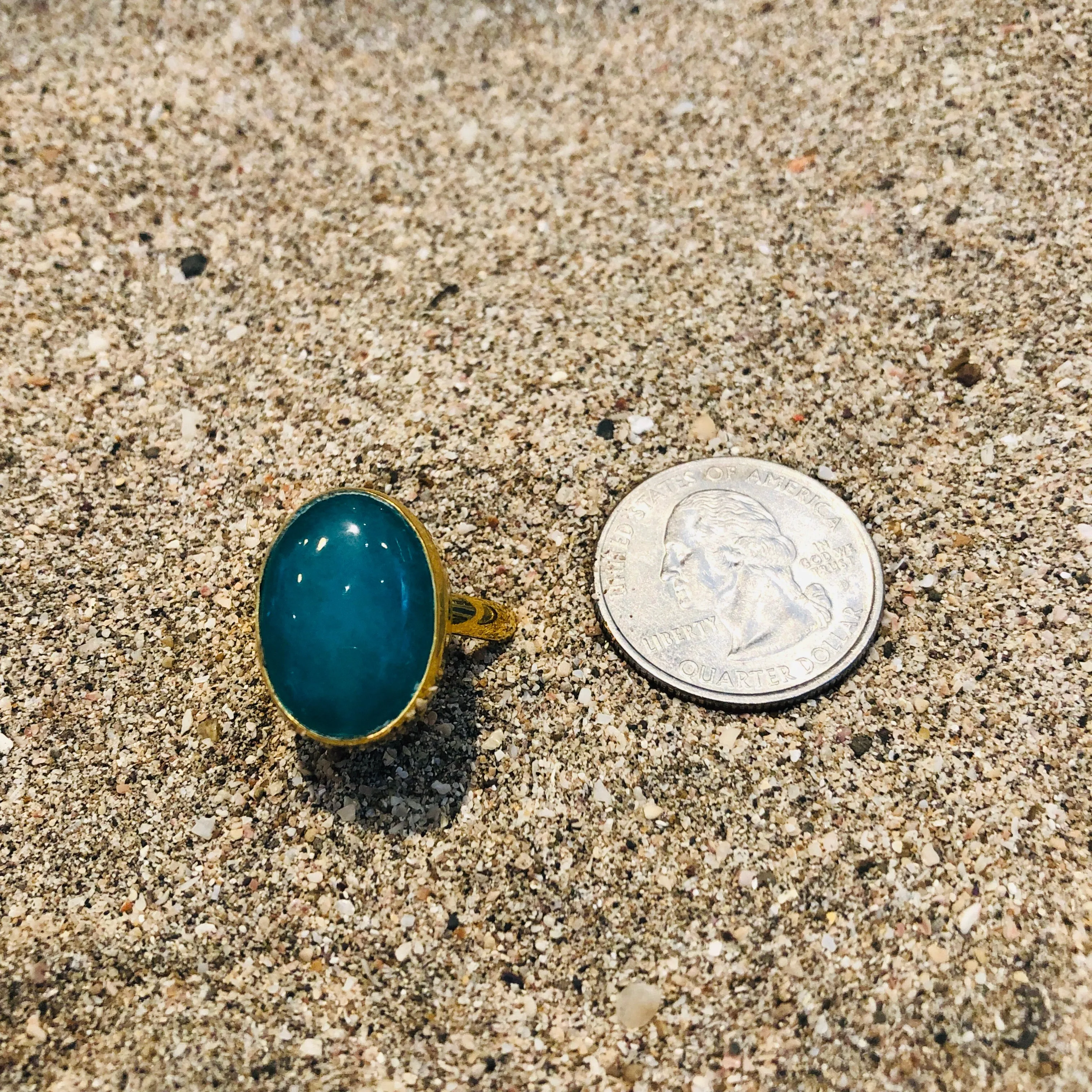 Blue Agate Large Bronze Ring