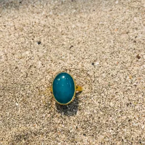 Blue Agate Large Bronze Ring