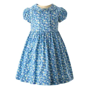 Blue Floral Frill Front Dress Size