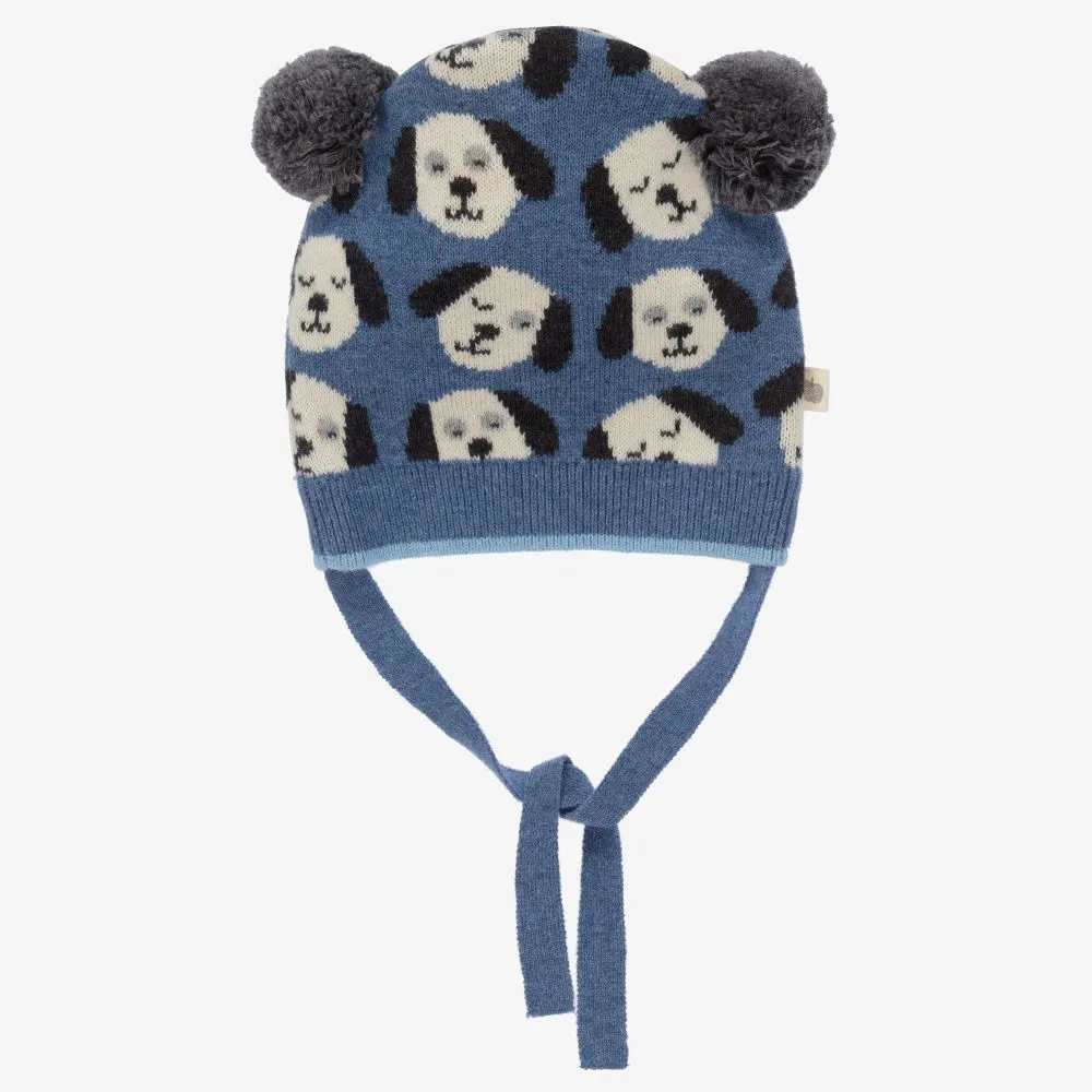 Blue Knitted Pom-Pom Hat