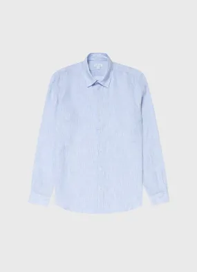 Blue Micro-Stripe Linen Shirt for Men