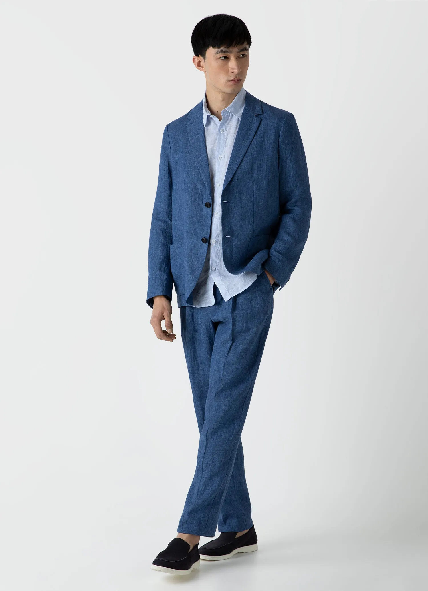 Blue Micro-Stripe Linen Shirt for Men