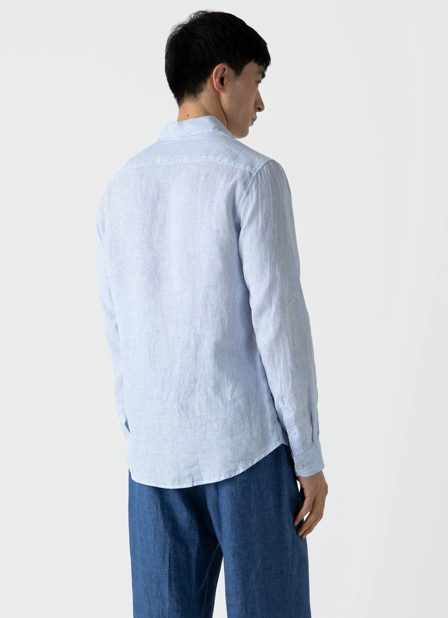 Blue Micro-Stripe Linen Shirt for Men