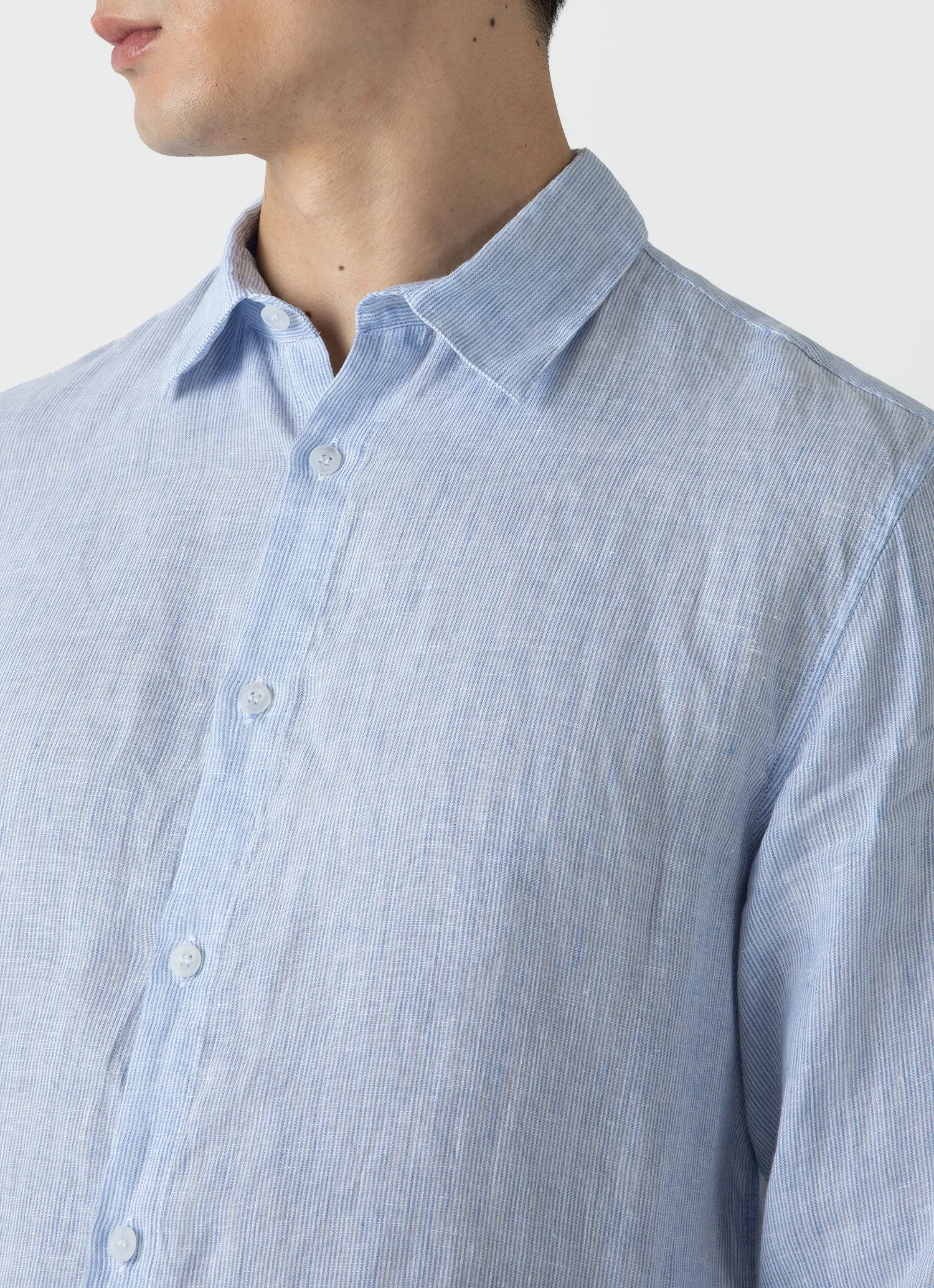 Blue Micro-Stripe Linen Shirt for Men