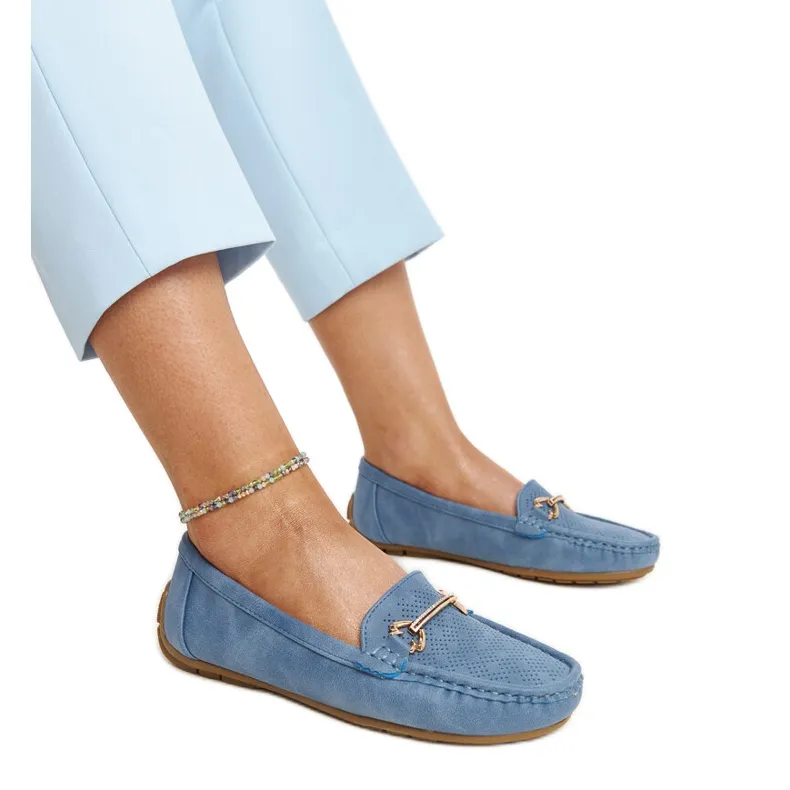 Adila Blue Moccasins with Buckle Detail