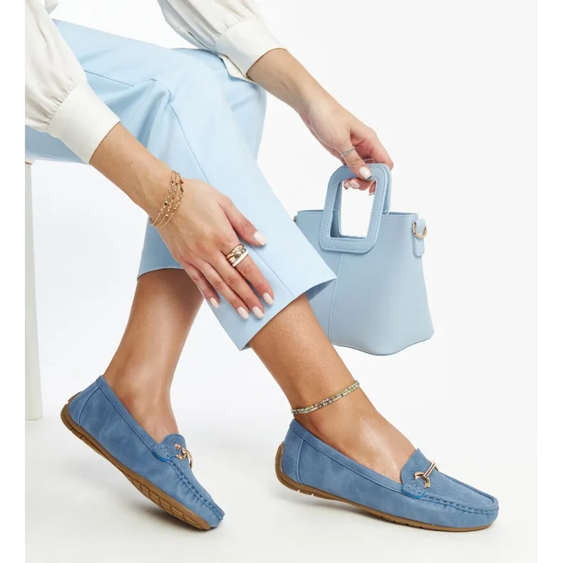 Adila Blue Moccasins with Buckle Detail