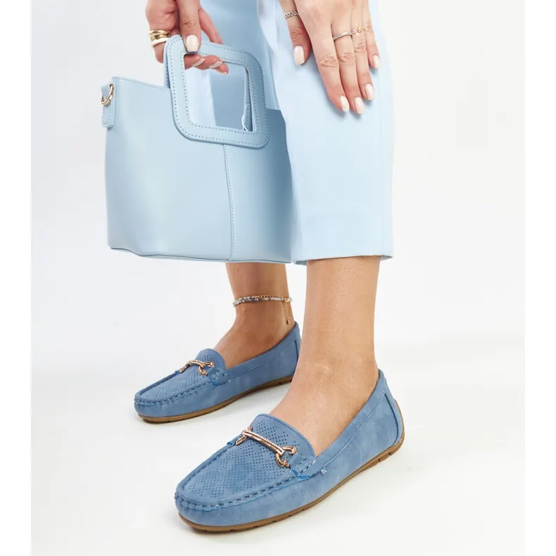 Adila Blue Moccasins with Buckle Detail