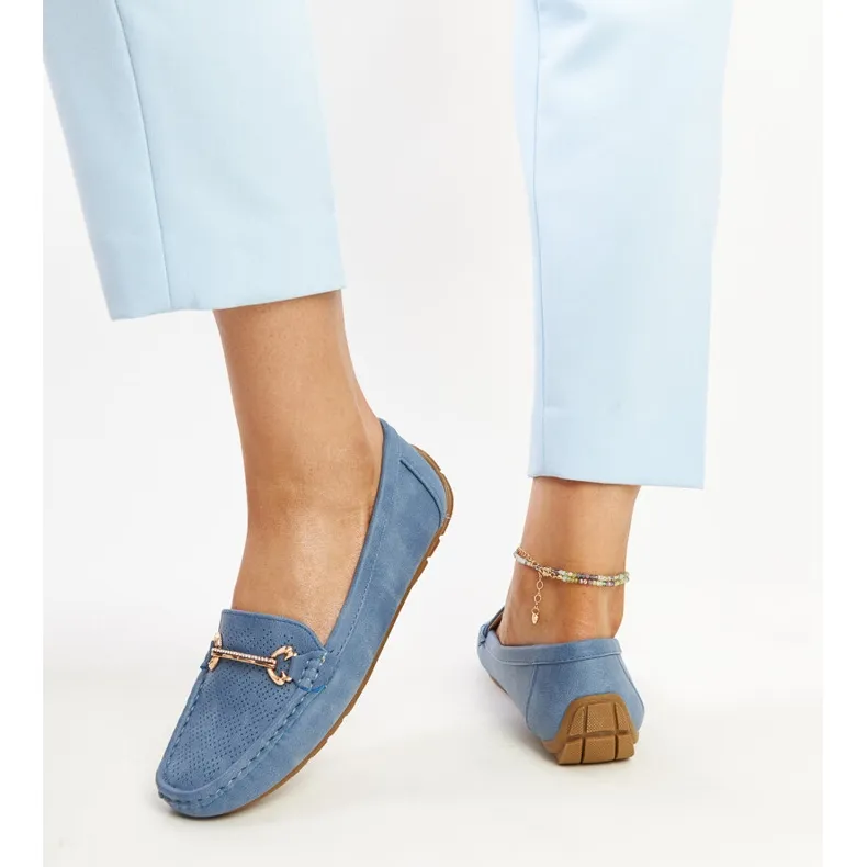 Adila Blue Moccasins with Buckle Detail