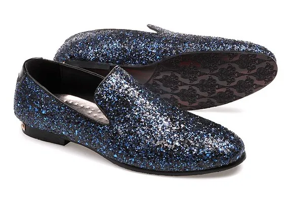 Blue Sequins Glitter Bling Bling Mens Oxfords Loafers Dress Shoes Flats