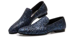 Blue Sequins Glitter Bling Bling Mens Oxfords Loafers Dress Shoes Flats