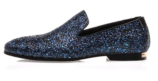 Blue Sequins Glitter Bling Bling Mens Oxfords Loafers Dress Shoes Flats