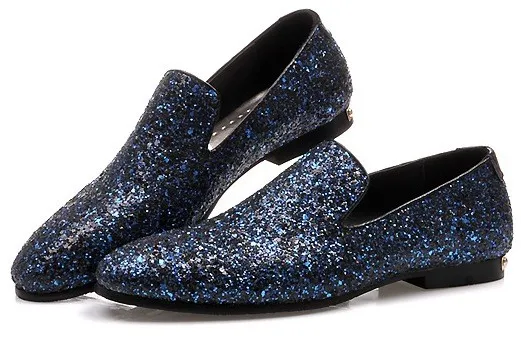 Blue Sequins Glitter Bling Bling Mens Oxfords Loafers Dress Shoes Flats