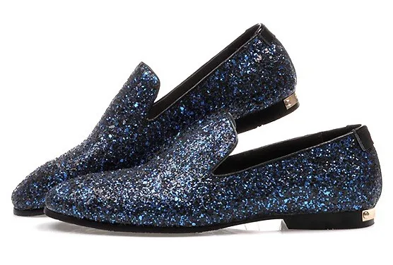 Blue Sequins Glitter Bling Bling Mens Oxfords Loafers Dress Shoes Flats