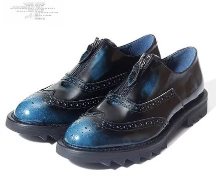 Blue Vintage Zipper Mens Cleated Oxfords Loafers