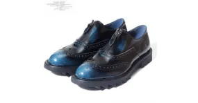 Blue Vintage Zipper Mens Cleated Oxfords Loafers