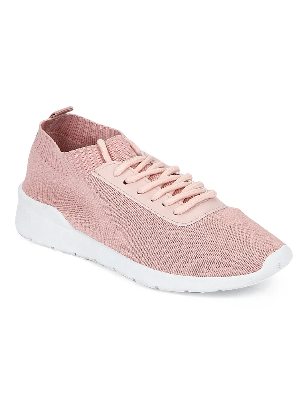 Blush PU Knit Cleated Lace-Up Sneakers