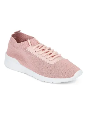 Blush PU Knit Cleated Lace-Up Sneakers