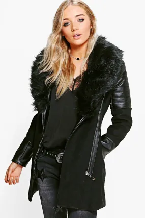 Boutique Maya Faux Fur Collar Coat