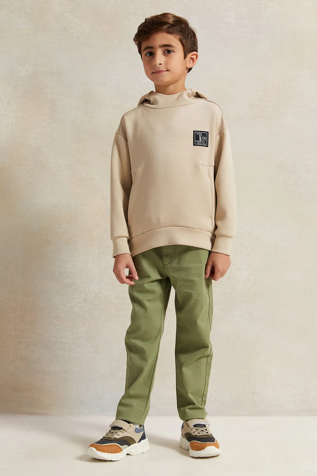 Boys Beige Soft Fabric Hooded Sweatshirt