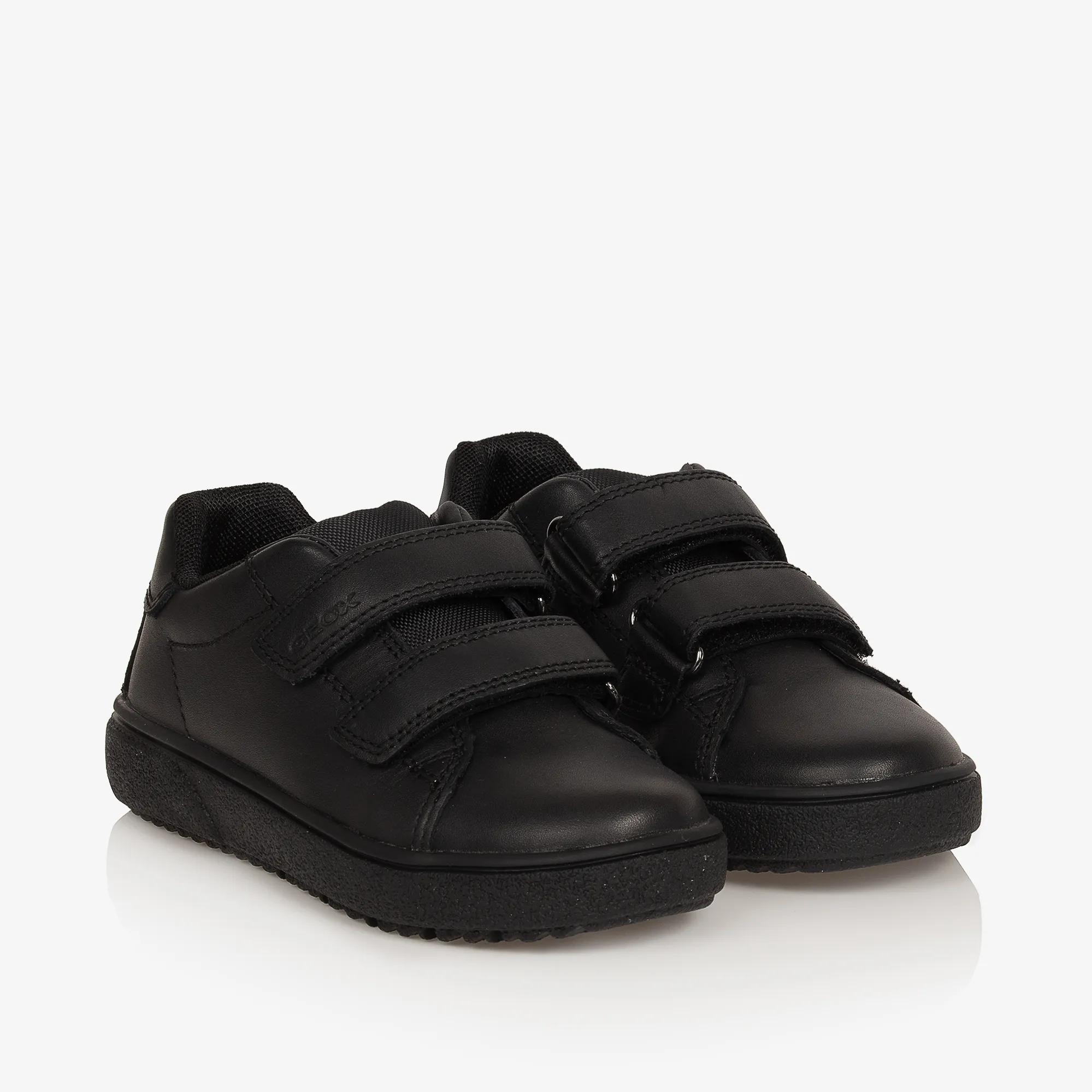 Boys Black Leather Velcro Trainers