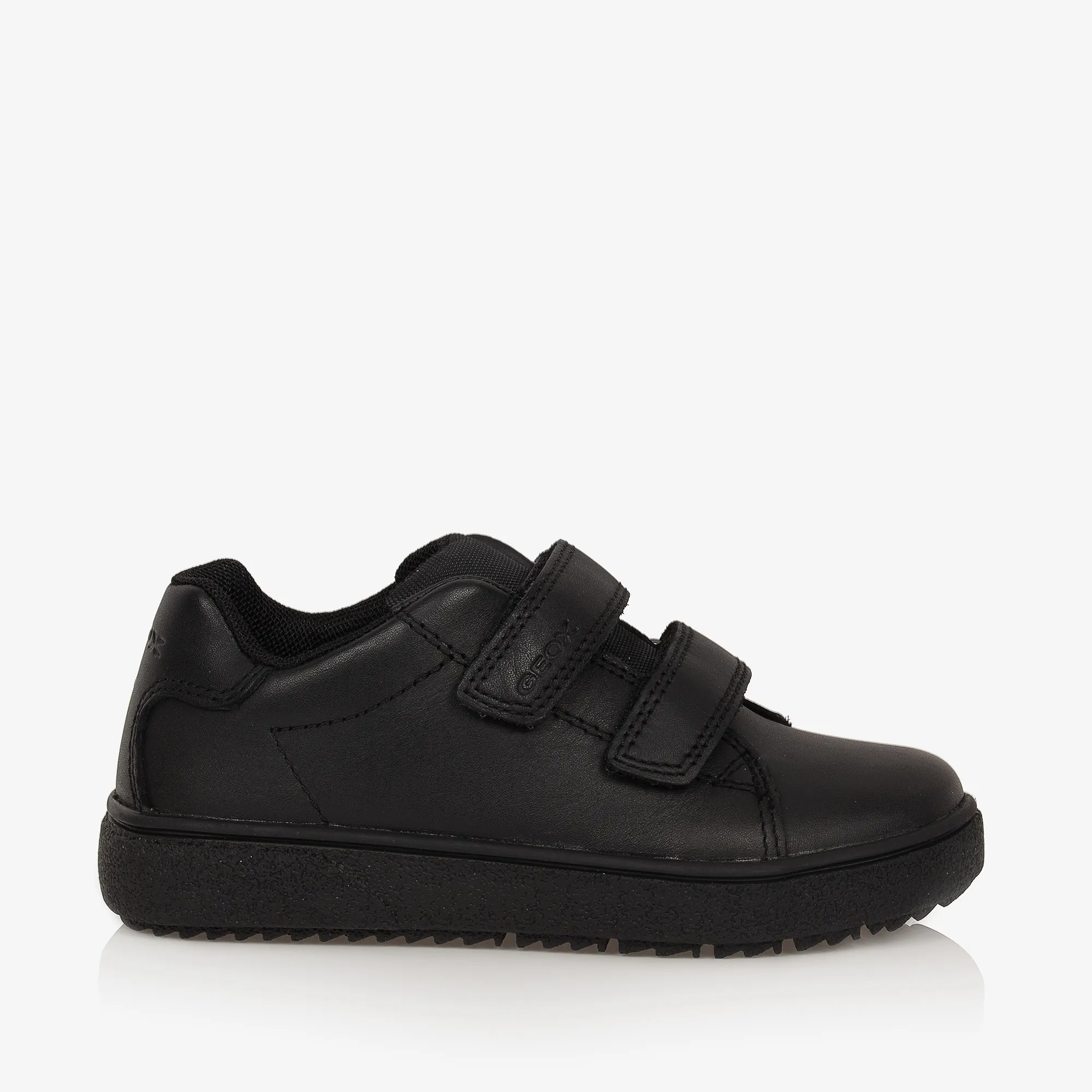 Boys Black Leather Velcro Trainers