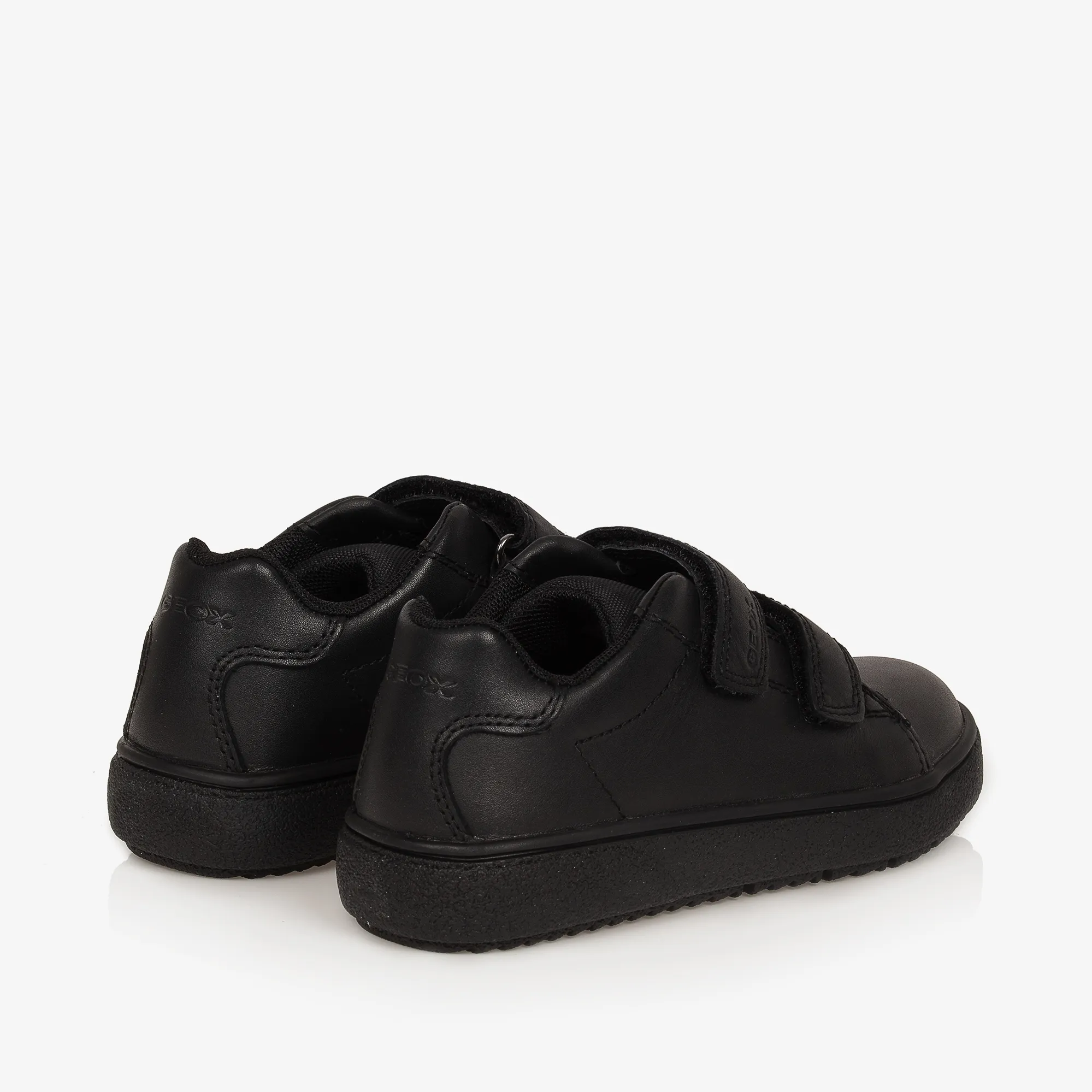 Boys Black Leather Velcro Trainers