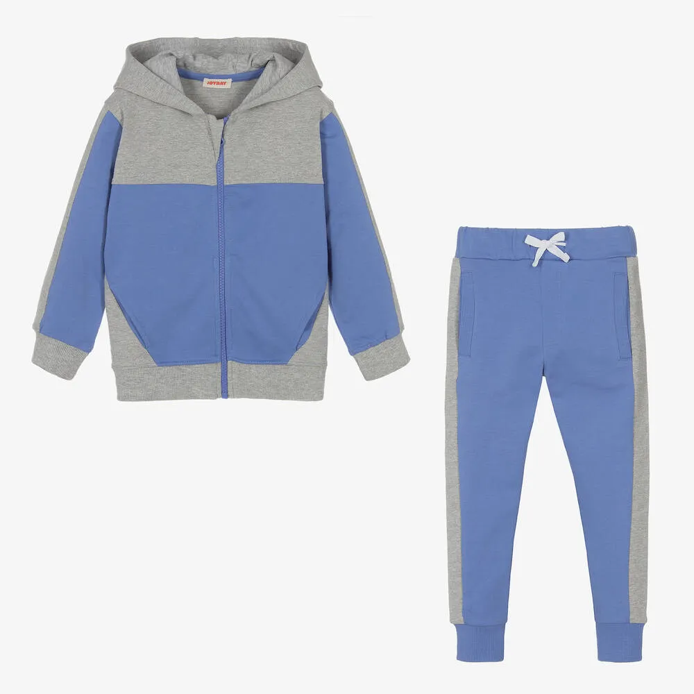 Boys Blue & Grey Cotton Tracksuit 