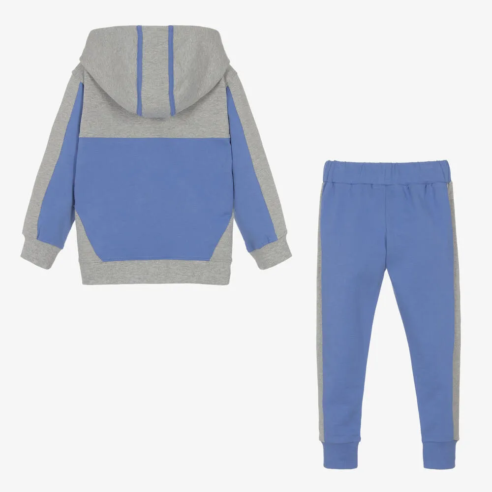 Boys Blue & Grey Cotton Tracksuit 