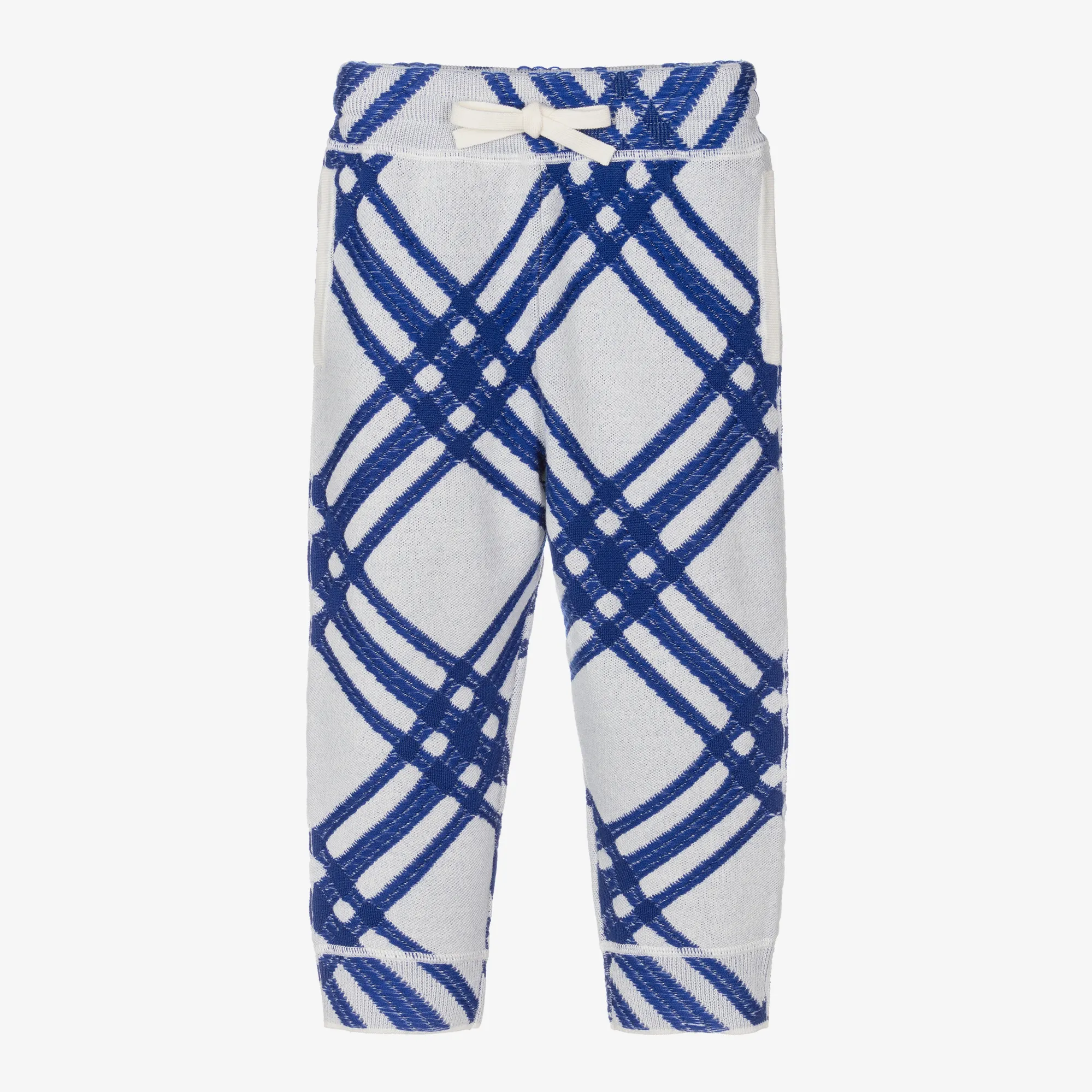 Boys Blue & White Check Wool Joggers