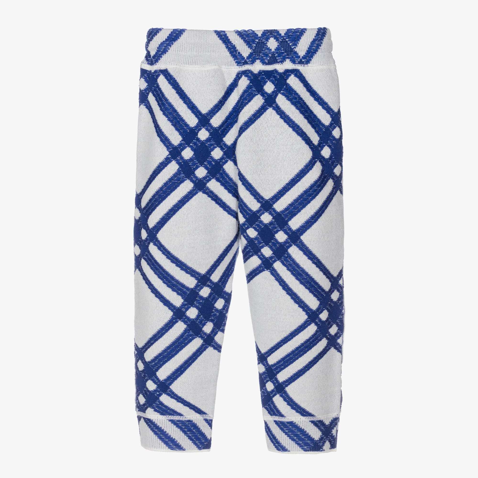 Boys Blue & White Check Wool Joggers