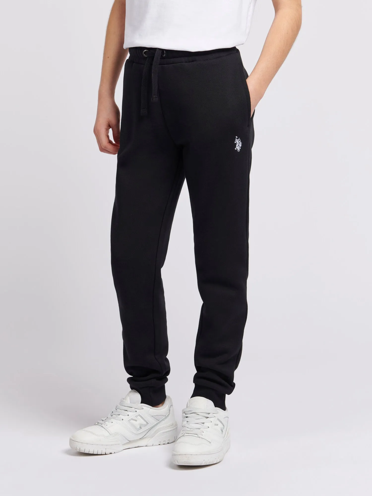 Boys Double Horsemen Joggers in Black Bright White DHM