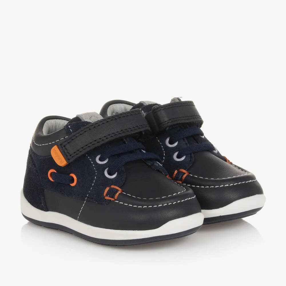 Boys Navy Blue Leather Trainers