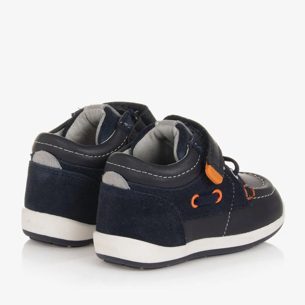 Boys Navy Blue Leather Trainers