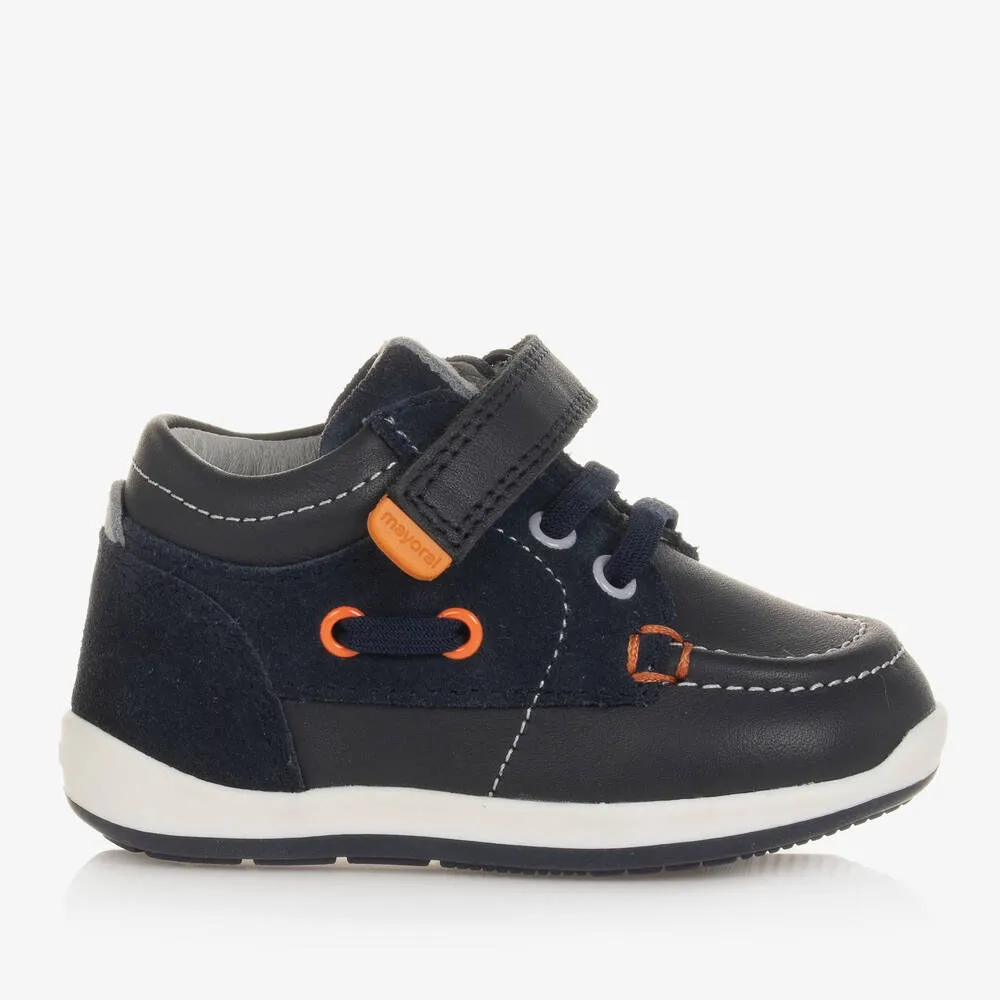 Boys Navy Blue Leather Trainers