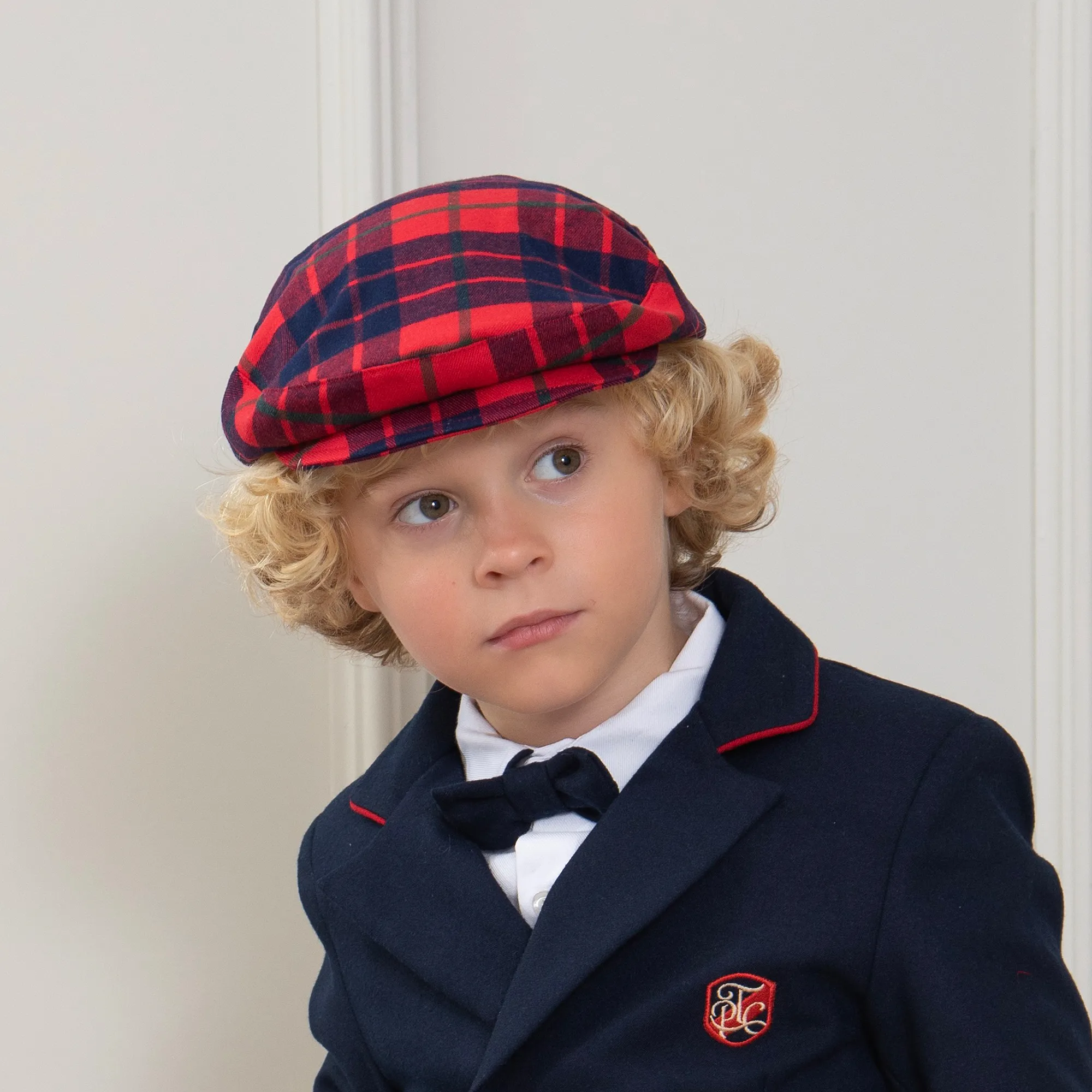 Boys Red Tartan Flat Cap