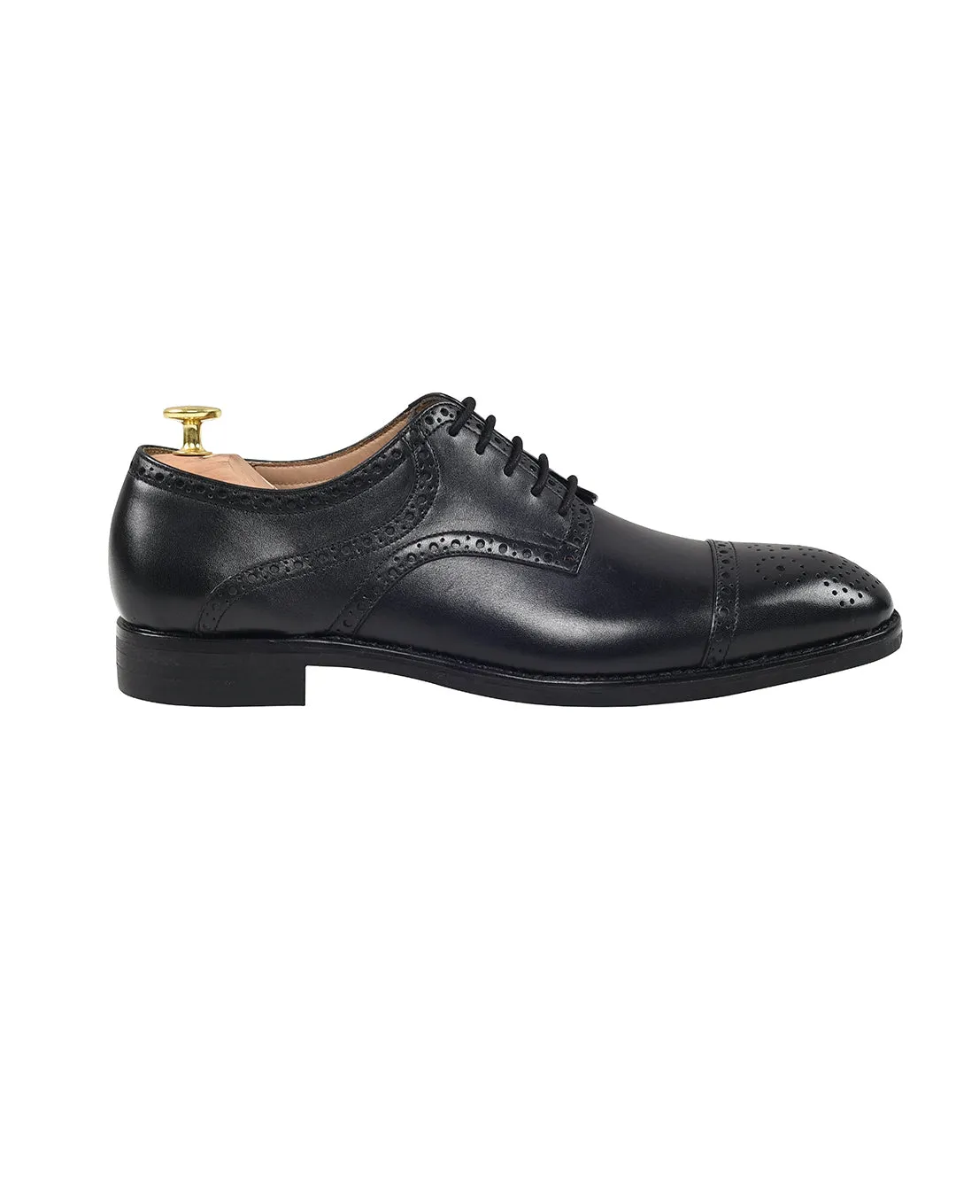 Black Brogue Cap Toe Oxford Shoes