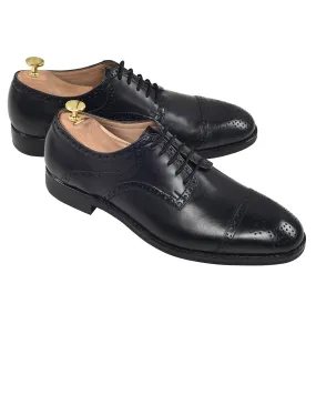 Black Brogue Cap Toe Oxford Shoes