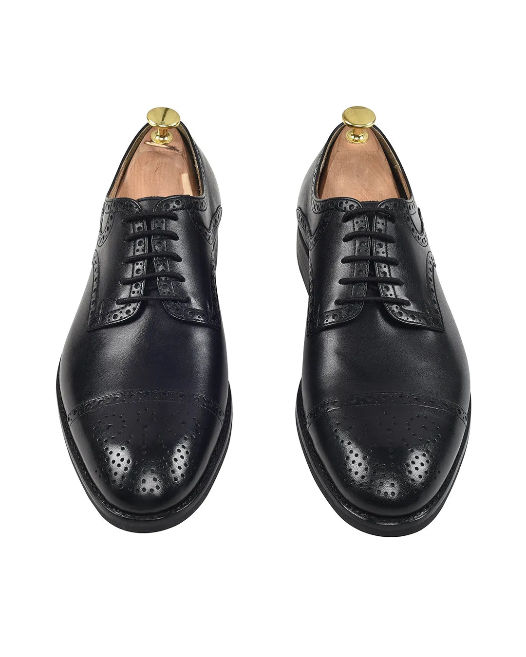 Black Brogue Cap Toe Oxford Shoes