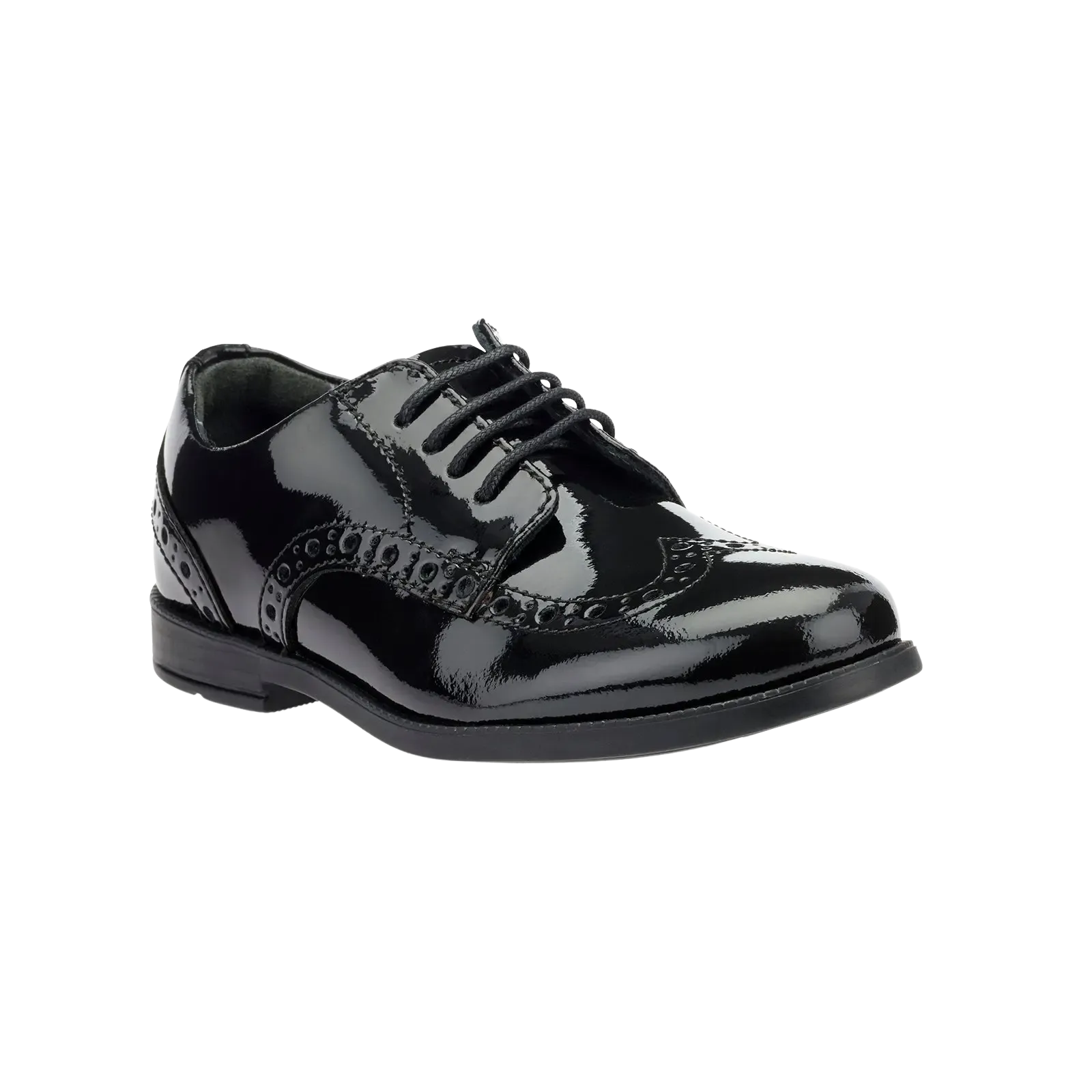 Brogue Patent School Shoes in Black