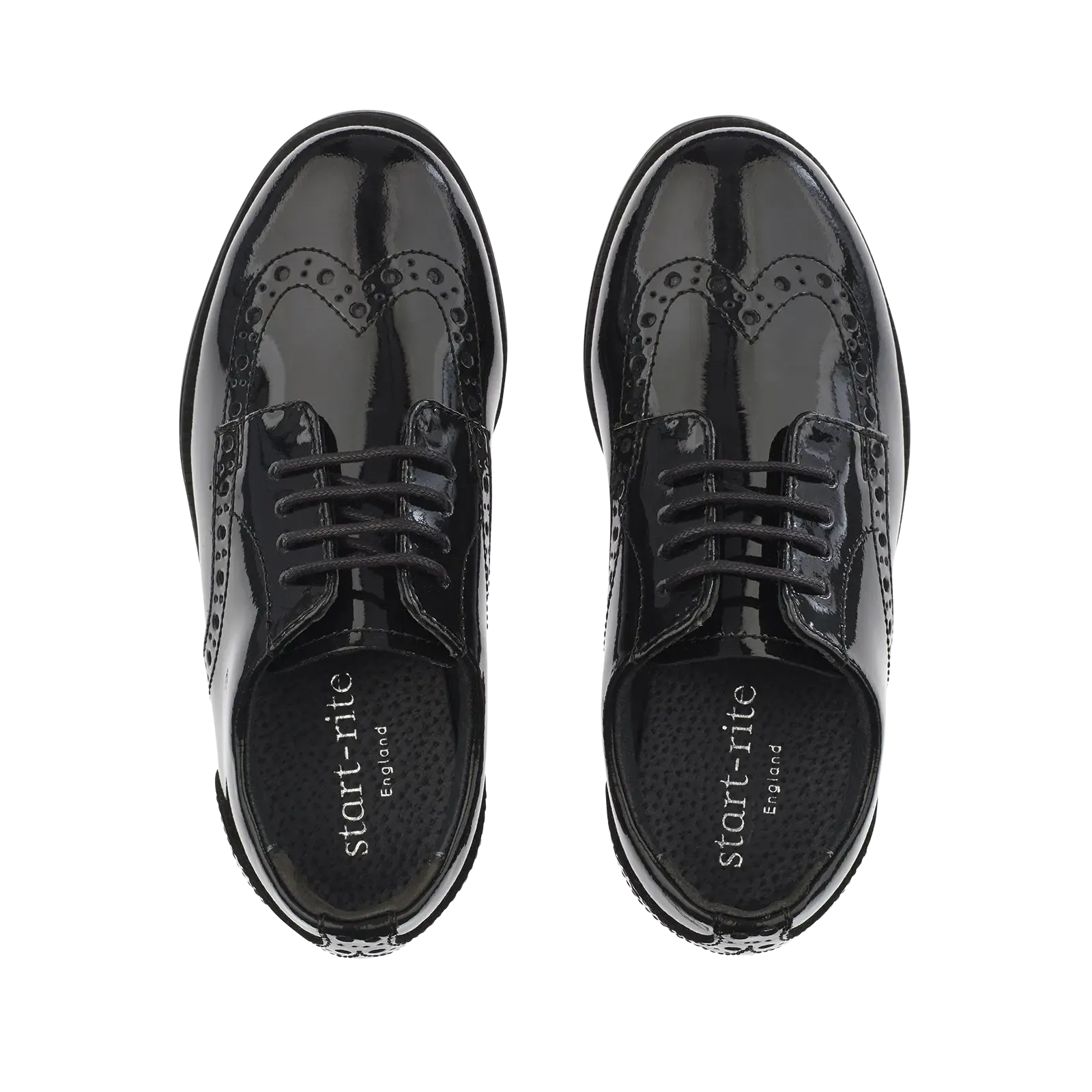 Brogue Patent School Shoes in Black