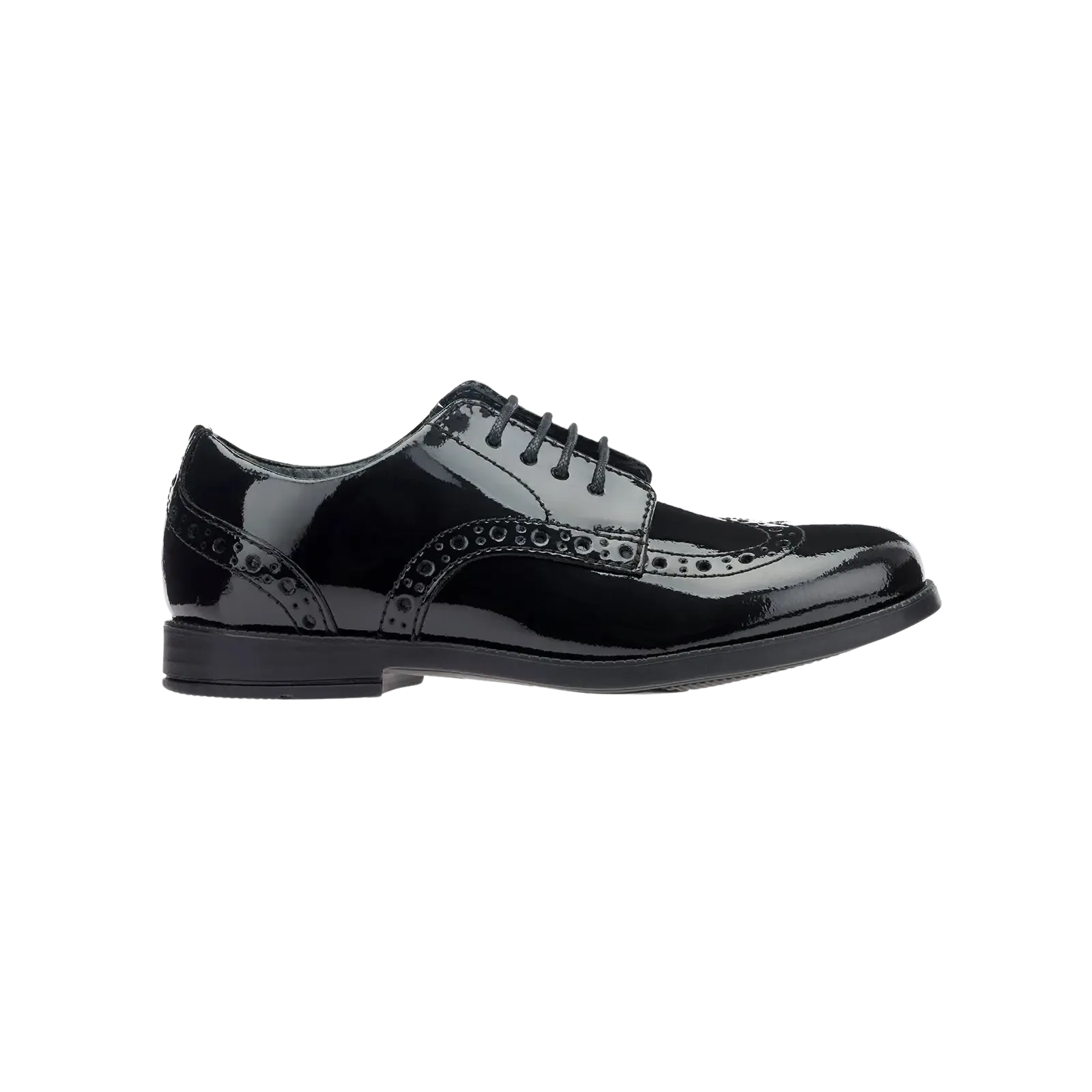 Brogue Patent School Shoes in Black