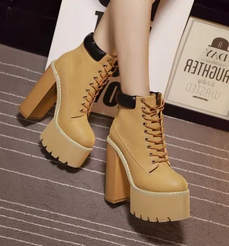 Brown Camel Khaki Lace-Up Chunky Sole Platforms