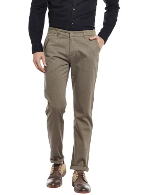 Brown Checked Cotton Slim Fit Chinos for Men