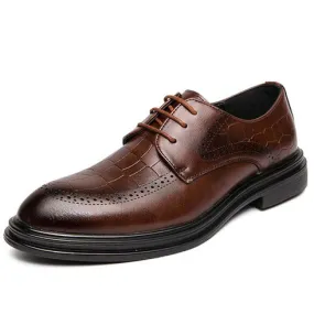 Brown croc skin pattern retro brogue derby dress shoe 2169